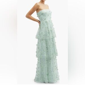 Strapless 3D Floral Embroidered Dress with Tiered Maxi Skirt - Bridesmaid Dress